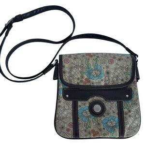 Mouflon Floral Crossbody Bag Small/Medium Leather Canvas Boho Flap Purse Pretty